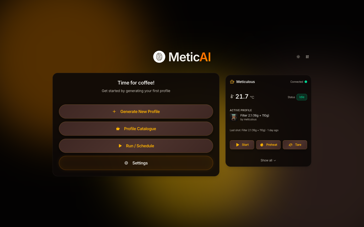 MeticAI Home &mdash; Desktop